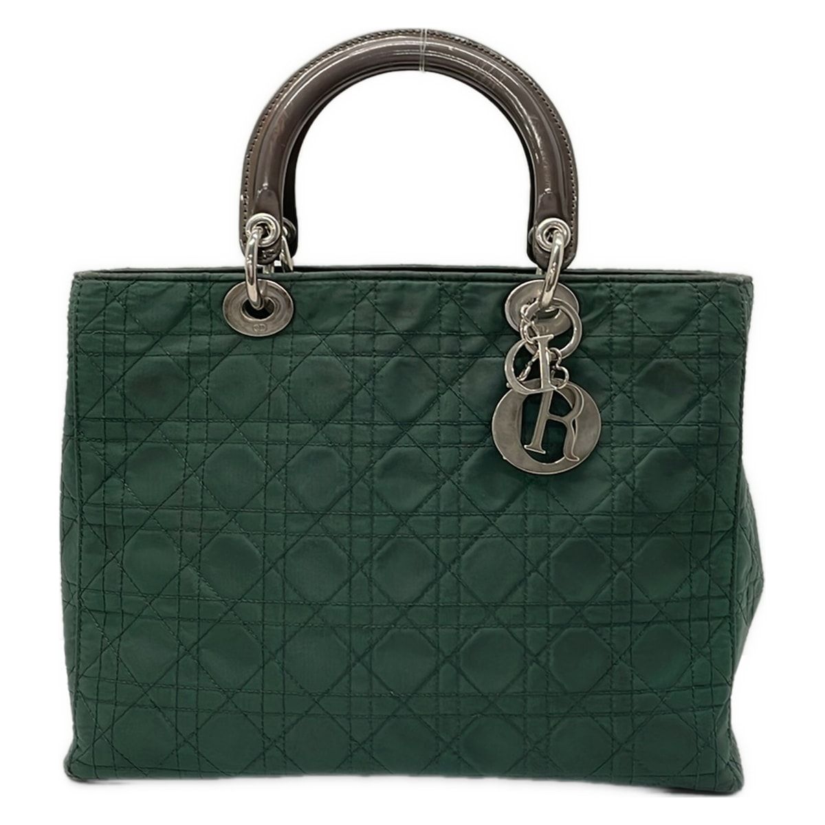 Dior Handbag Lady Large Bag Dark Green Brown Leather