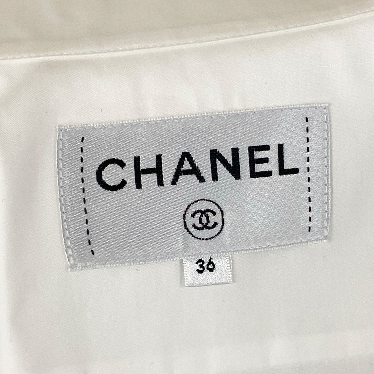 Chanel Short Sleeve Shirt Blouse 36 S White Black Short Length Logo Cotton — view 3