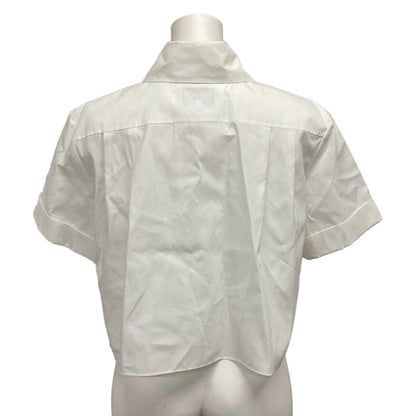 Chanel Short Sleeve Shirt Blouse 36 S White Black Short Length Logo Cotton — view 2