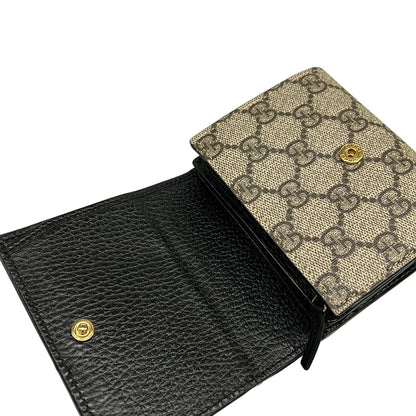 Gucci Bifold Wallet Double Bicolor Compact GG Supreme Beige Ebony Black Leather — view 3