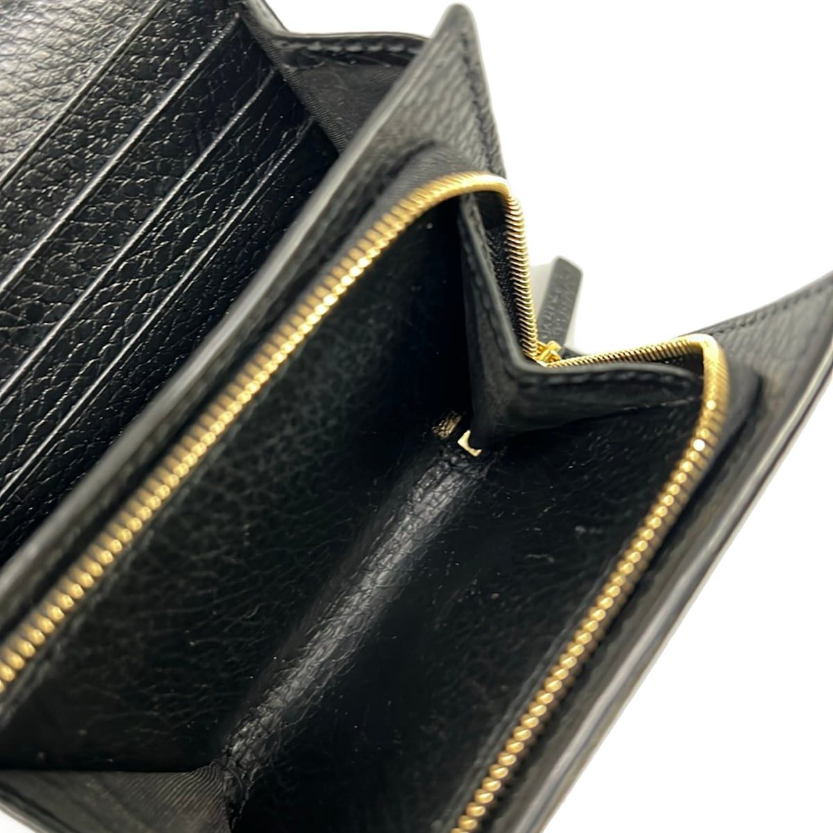 Gucci Bifold Wallet Double Bicolor Compact GG Supreme Beige Ebony Black Leather — view 5