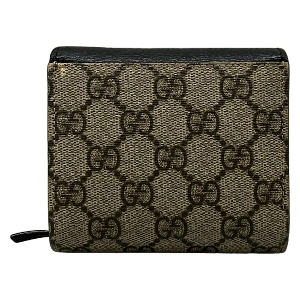 Gucci Bifold Wallet Double Bicolor Compact GG Supreme Beige Ebony Black Leather — view 2