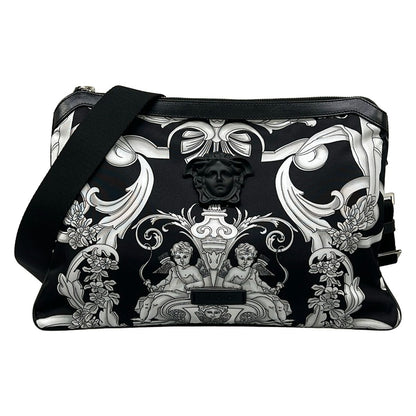 Versace Shoulder Bag la Medusa Baroque Nylon Crossbody Pouch Black White Gray