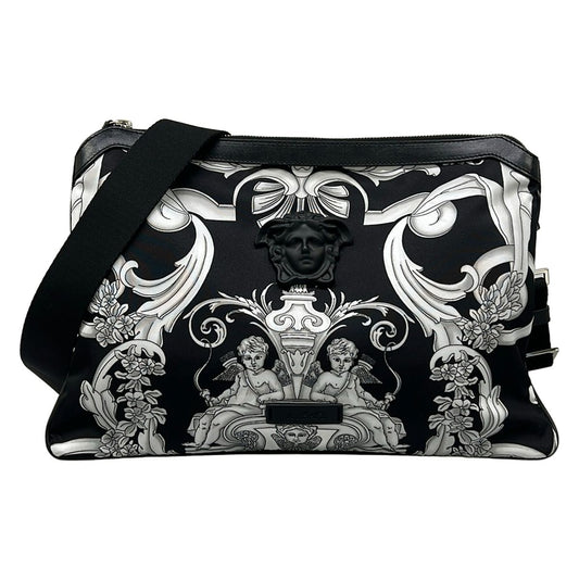 Versace Shoulder Bag la Medusa Baroque Nylon Crossbody Pouch Black White Gray