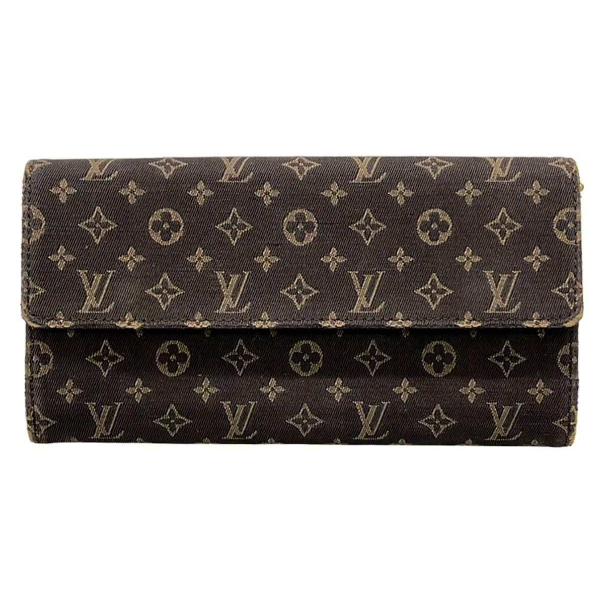 Louis Vuitton Wallet Monogram Mini Lin Portefeuille Sarah Ebene Cotton Linen