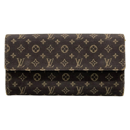 Louis Vuitton Wallet Monogram Mini Lin Portefeuille Sarah Ebene Cotton Linen
