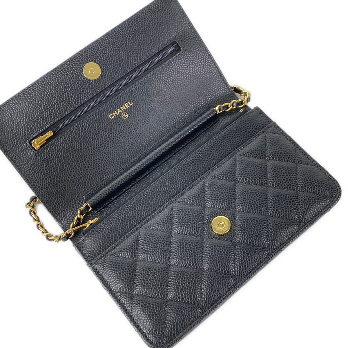 Chanel Wallet Quilted Black Chain Gold Metal — view 3