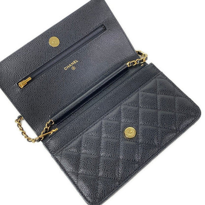 Chanel Wallet Quilted Black Chain Gold Metal — view 3