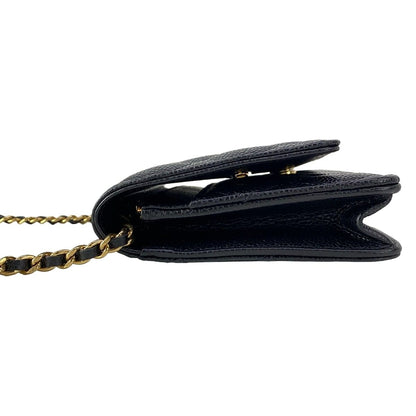 Chanel Wallet Quilted Black Chain Gold Metal — view 9