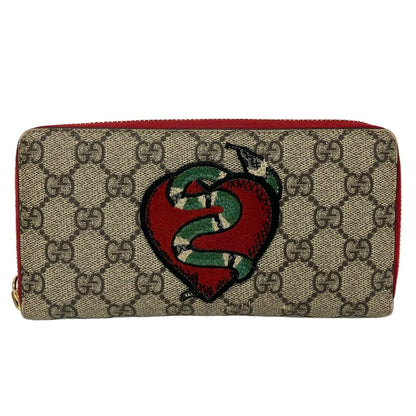 Gucci Wallet GG Pattern Beige Red Multi Zip Around Snake Leather