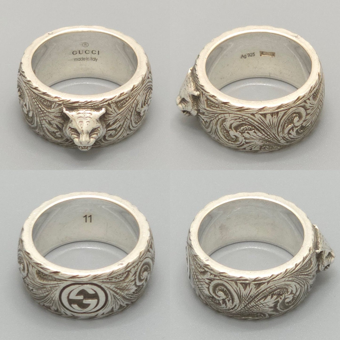 Gucci Cat Head Ring Interlocking Arabesque Sterling Silver — view 4