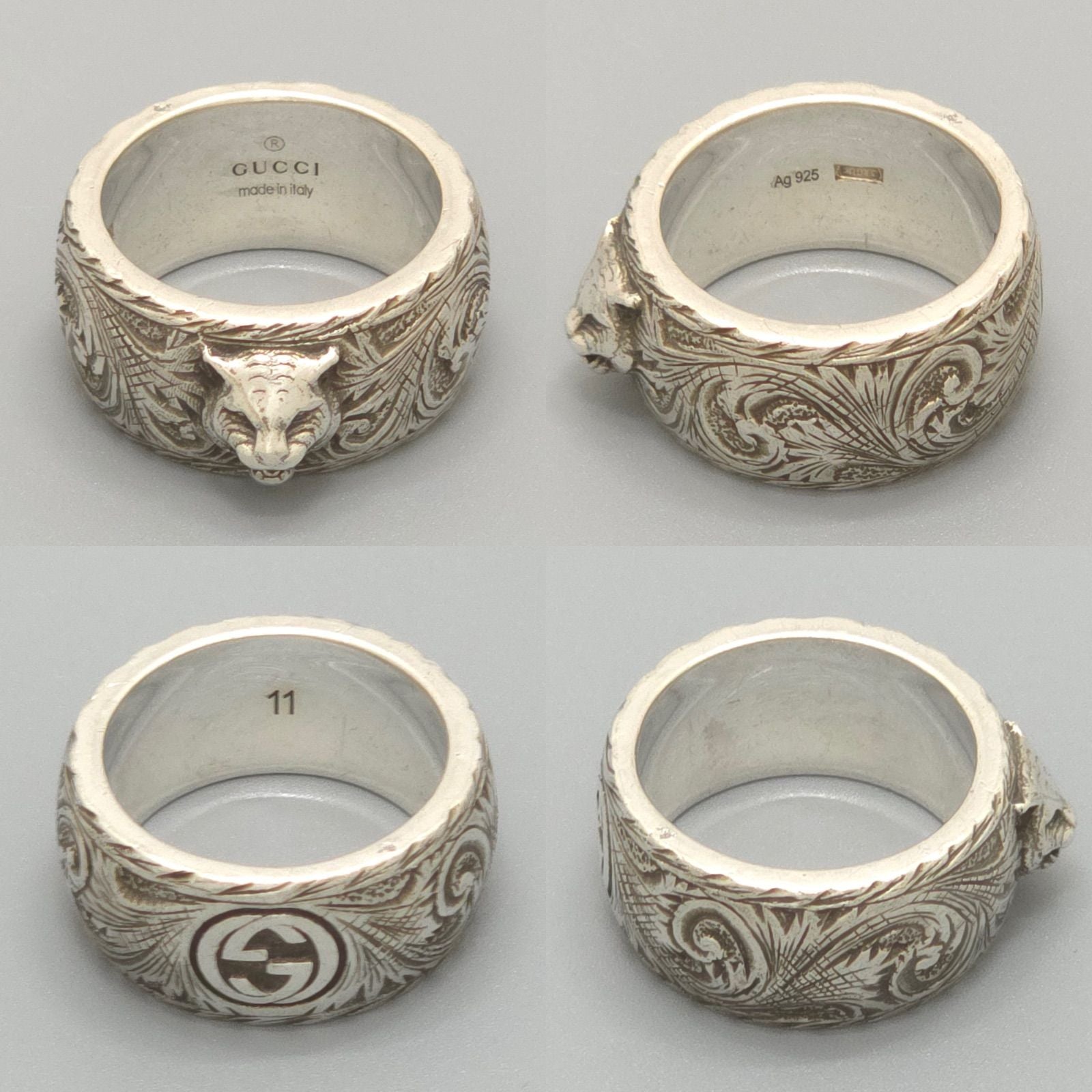 Gucci Cat Head Ring Interlocking Arabesque Sterling Silver — view 4