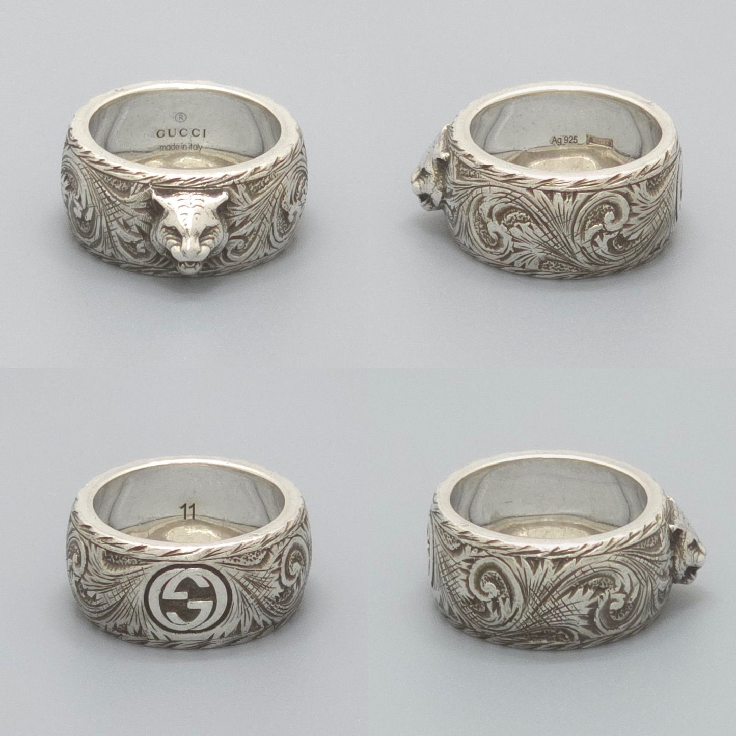 Gucci Cat Head Ring Interlocking Arabesque Sterling Silver — view 3
