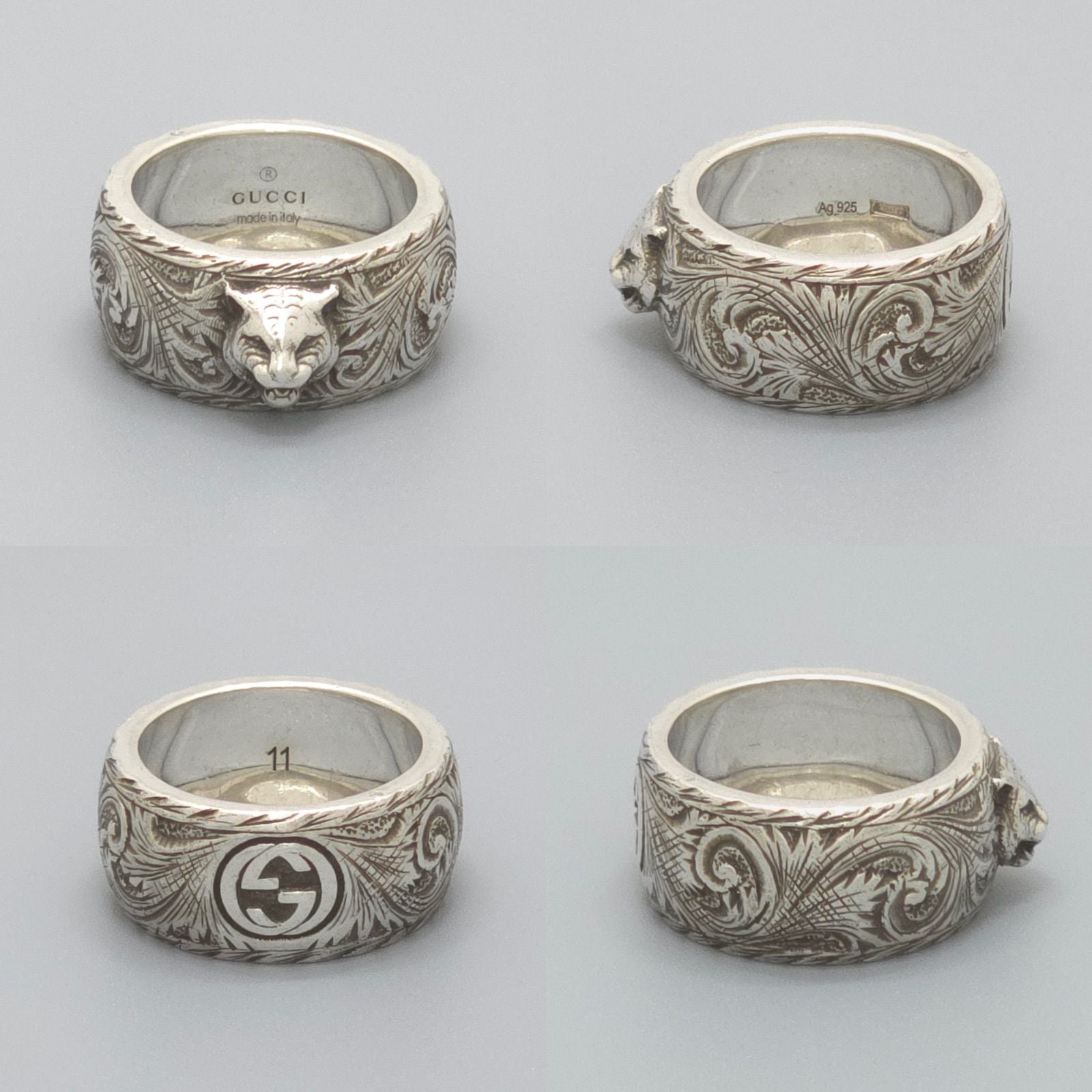 Gucci Cat Head Ring Interlocking Arabesque Sterling Silver — view 3