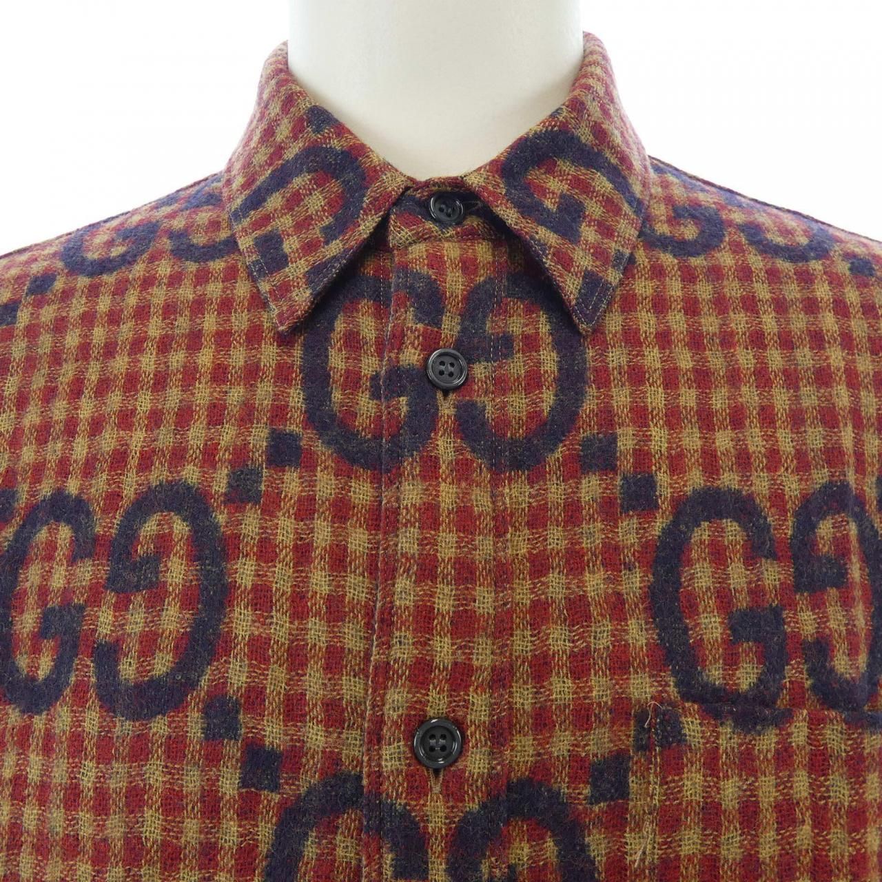 Gucci Maxi GG Gingham Wool Shirt Zaobm — view 5