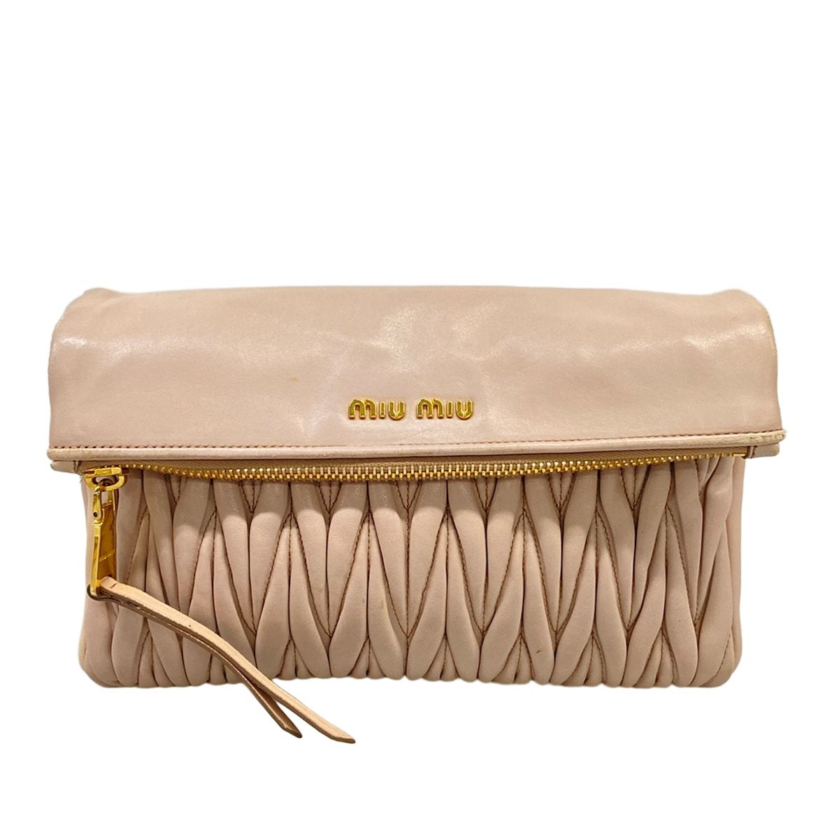 Miu Miu Clutch Matelasse Pink Beige Leather