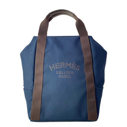 Hermes Sac de Panthere Gourmet Backpack Navy Dark Brown Silver Cotton