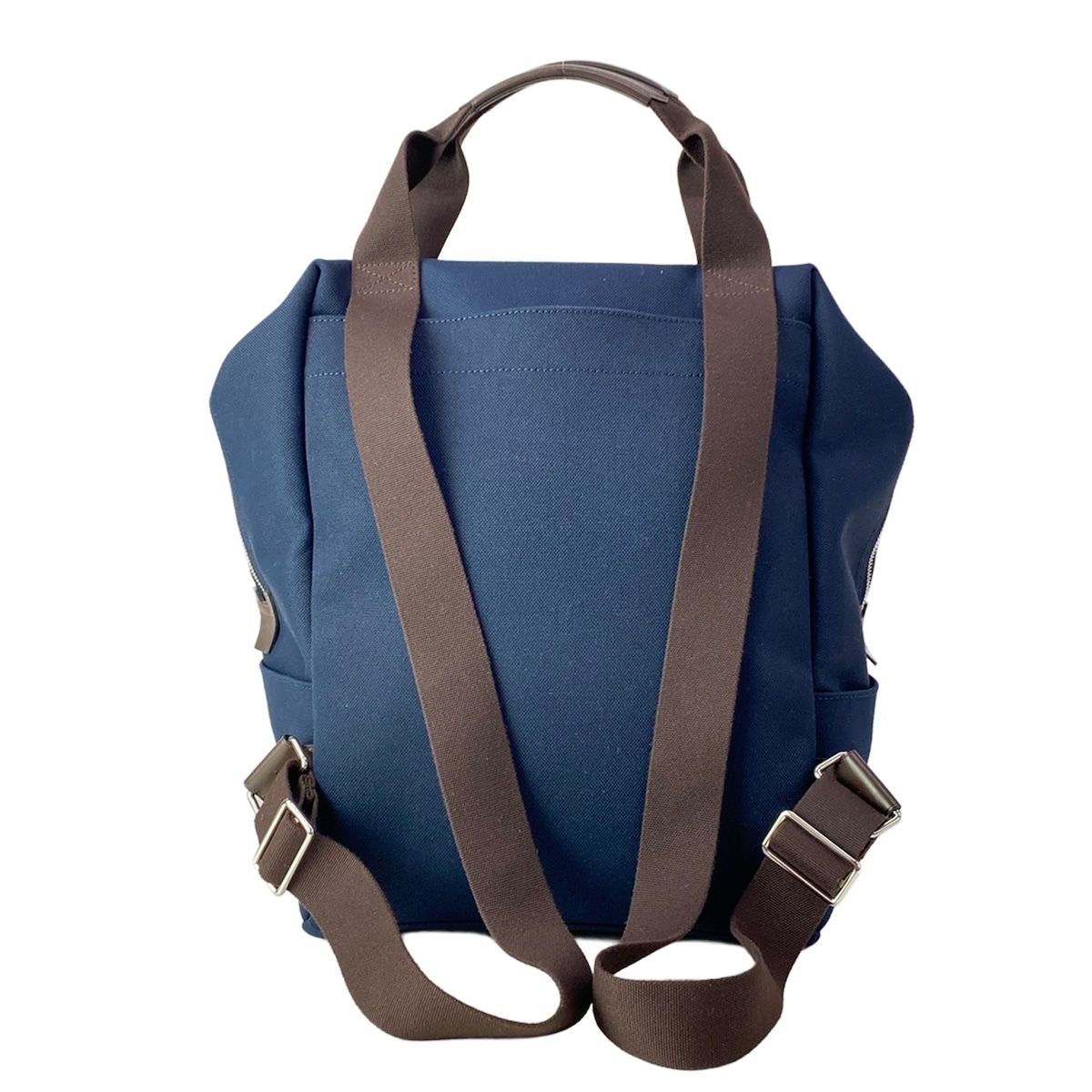 Hermes Sac de Panthere Gourmet Backpack Navy Dark Brown Silver Cotton — view 3