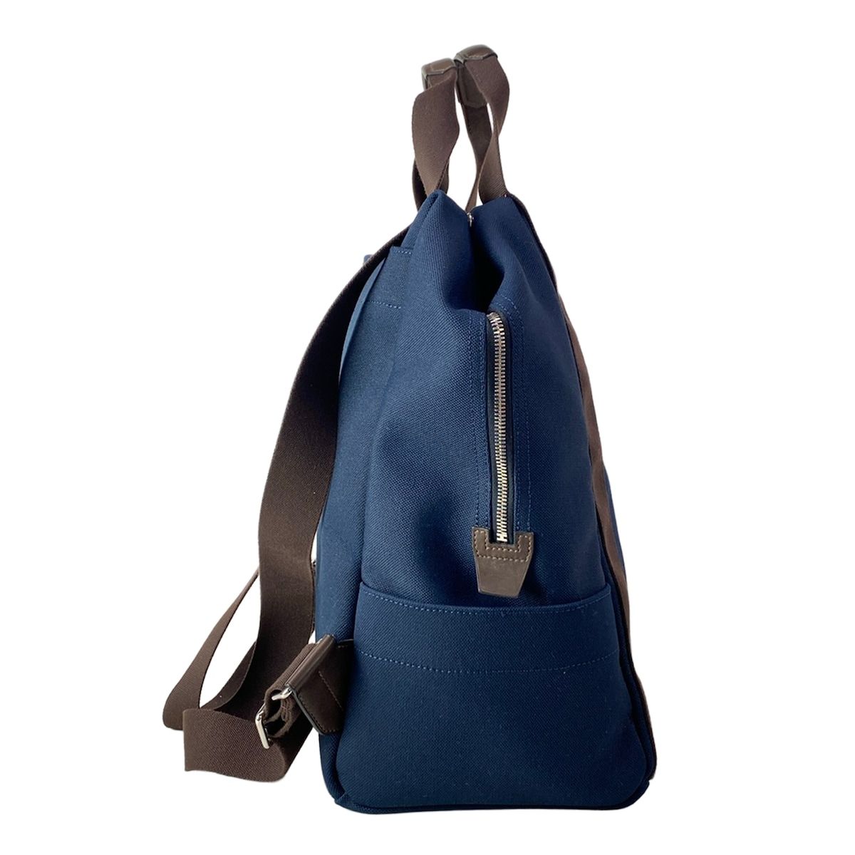 Hermes Sac de Panthere Gourmet Backpack Navy Dark Brown Silver Cotton — view 2