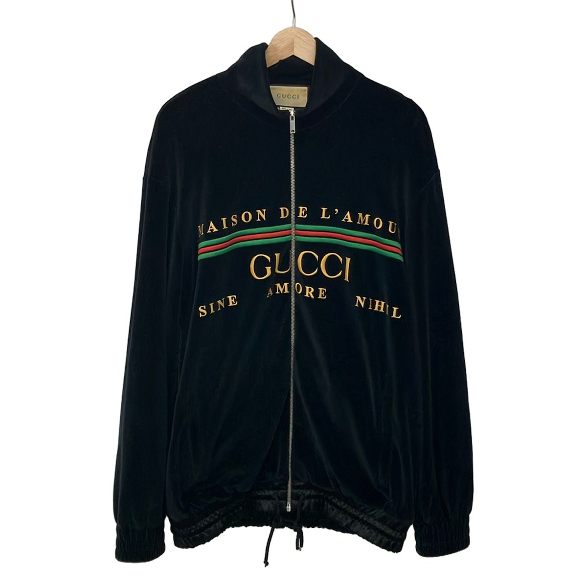 Gucci Jacket M Chenille Black Multi Zip Up Velour Embroidery Spring Autumn