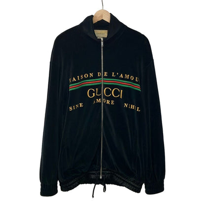 Gucci Jacket M Chenille Black Multi Zip Up Velour Embroidery Spring Autumn
