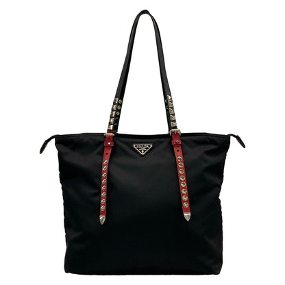 Prada Shoulder Bag Black Red Studded Leather