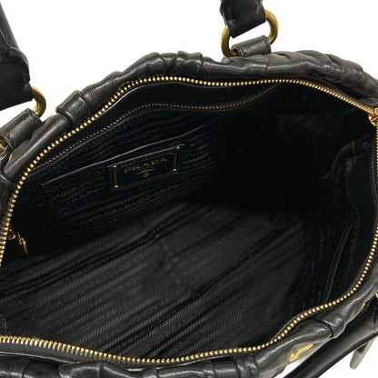 Prada Handbag Gather Bag Black Leather — view 7