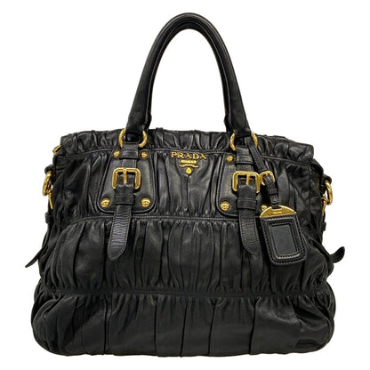 Prada Handbag Gather Bag Black Leather