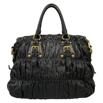 Prada Handbag Gather Bag Black Leather — view 3