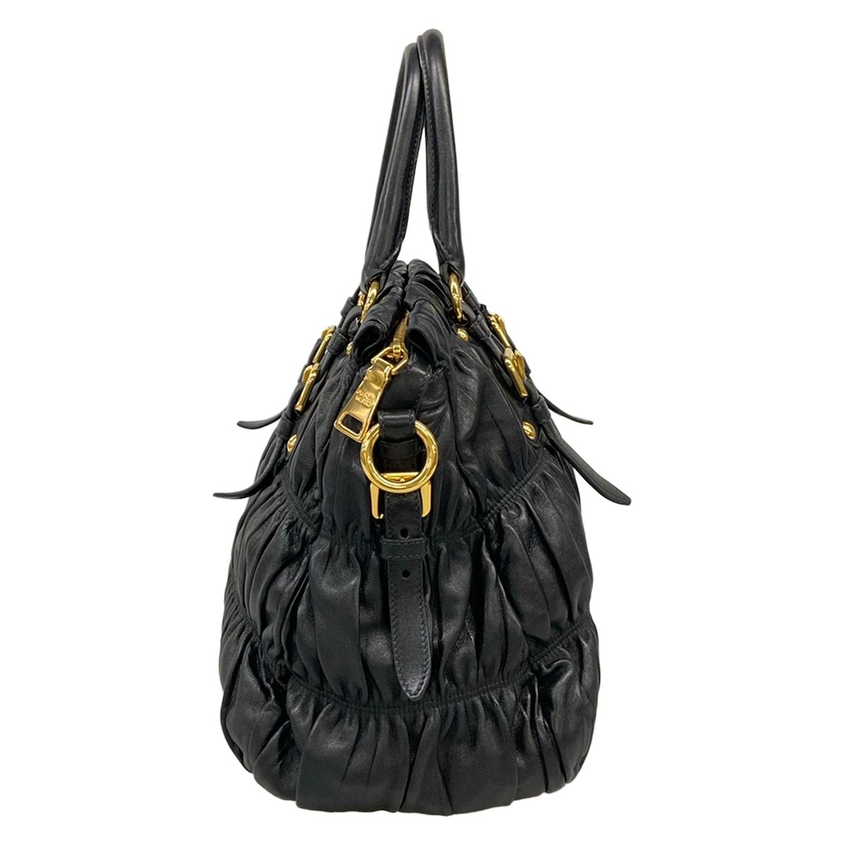 Prada Handbag Gather Bag Black Leather — view 2