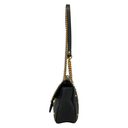 Gucci Shoulder Bag GG Marmont Quilted Small Bag Black Chain Pearl Studs Leather — view 4