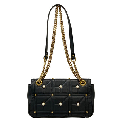 Gucci Shoulder Bag GG Marmont Quilted Small Bag Black Chain Pearl Studs Leather — view 3