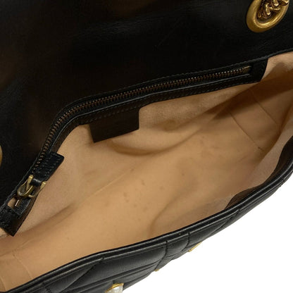 Gucci Shoulder Bag GG Marmont Quilted Small Bag Black Chain Pearl Studs Leather — view 7