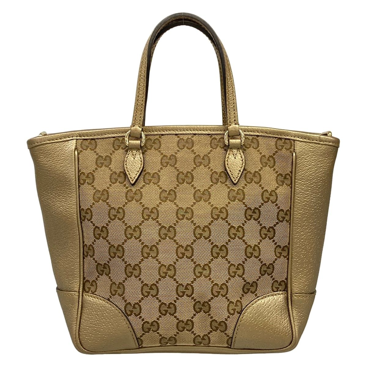 Gucci Handbag GG Pattern Beige Dark Brown Gold Leather — view 3