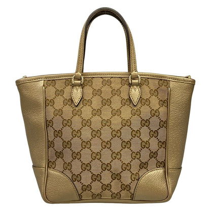 Gucci Handbag GG Pattern Beige Dark Brown Gold Leather — view 3