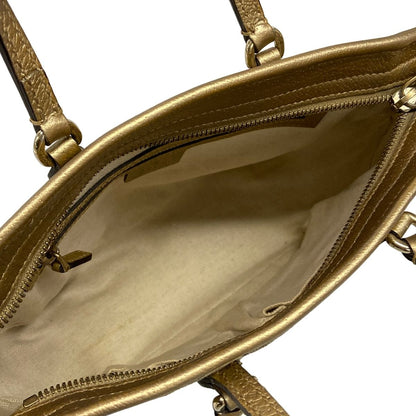 Gucci Handbag GG Pattern Beige Dark Brown Gold Leather — view 7