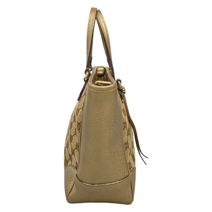 Gucci Handbag GG Pattern Beige Dark Brown Gold Leather — view 2