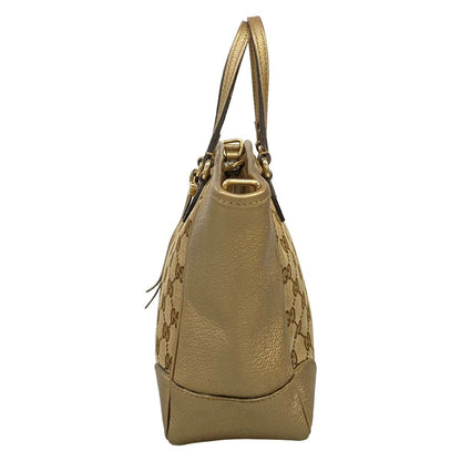 Gucci Handbag GG Pattern Beige Dark Brown Gold Leather — view 4