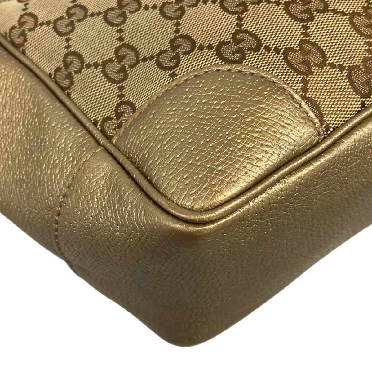 Gucci Handbag GG Pattern Beige Dark Brown Gold Leather — view 6