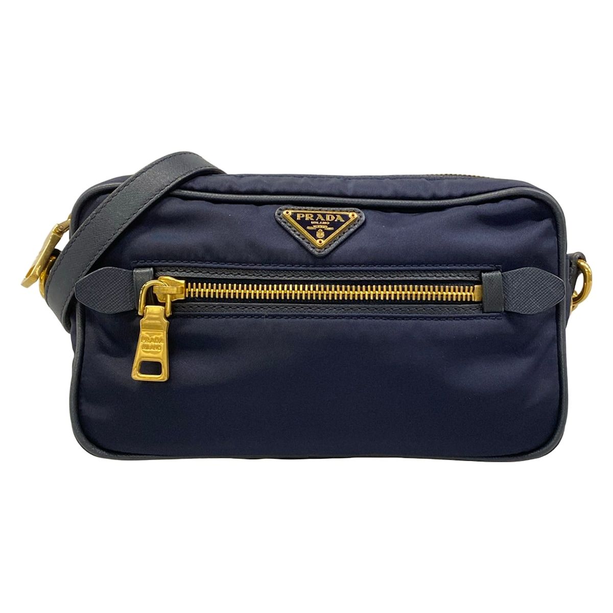 Prada Shoulder Bag Navy Removable Strap Leather