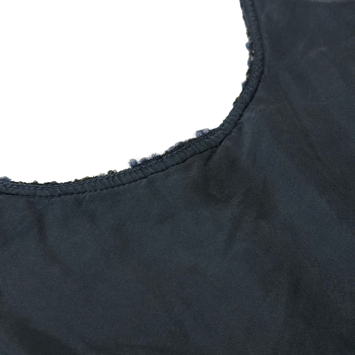 Chanel Dress 42 L Black Navy Multi Sleeveless Knee Length Knit Wool — view 8