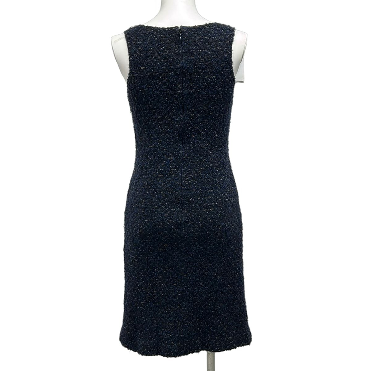 Chanel Dress 42 L Black Navy Multi Sleeveless Knee Length Knit Wool — view 2