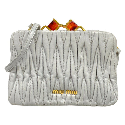 Miu Miu Shoulder Bag Matelasse Light Gray Kiss Lock Strap Removable Leather