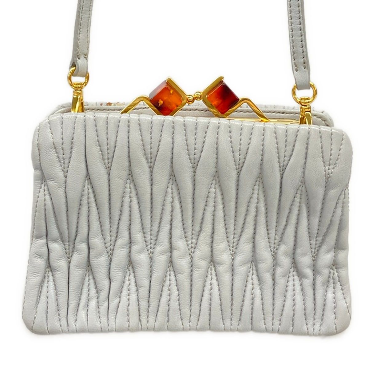 Miu Miu Shoulder Bag Matelasse Light Gray Kiss Lock Strap Removable Leather — view 3
