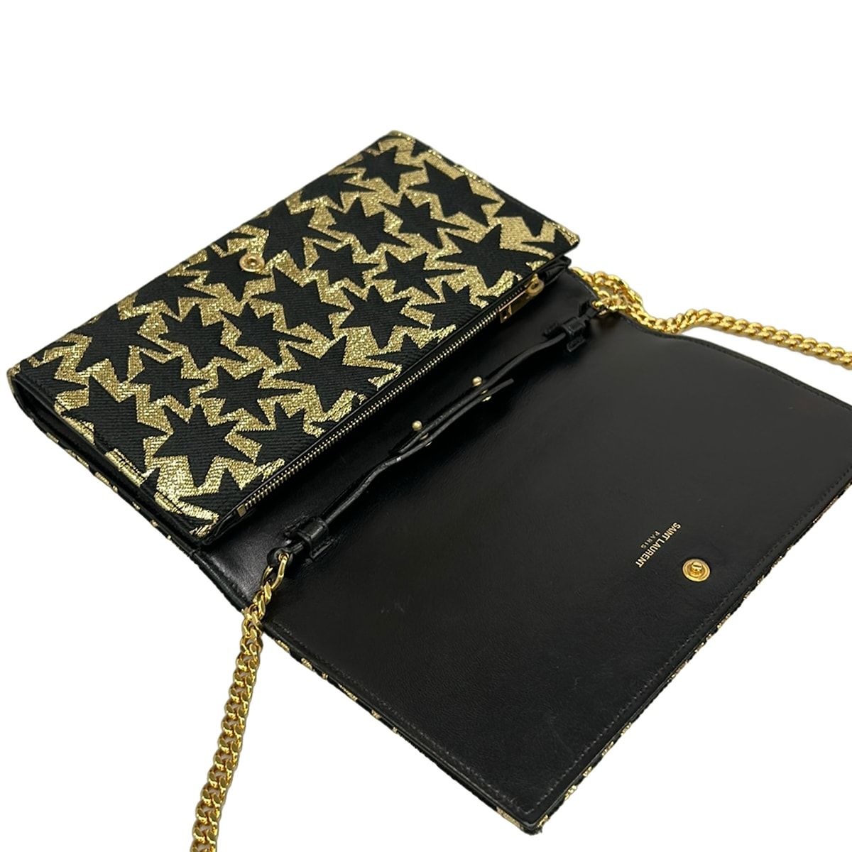 Saint Laurent Paris Wallet Black Gold Chain Strap Removable Star Pattern Leather — view 3