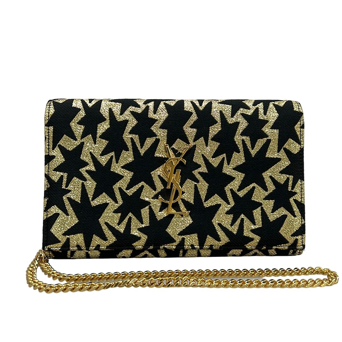Saint Laurent Paris Wallet Black Gold Chain Strap Removable Star Pattern Leather