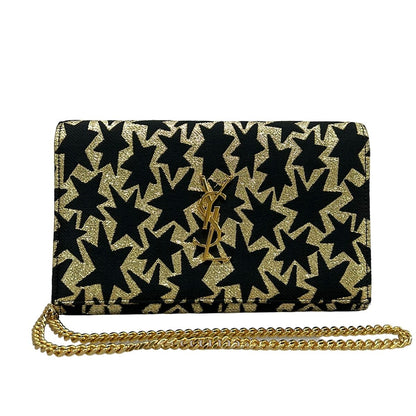 Saint Laurent Paris Wallet Black Gold Chain Strap Removable Star Pattern Leather