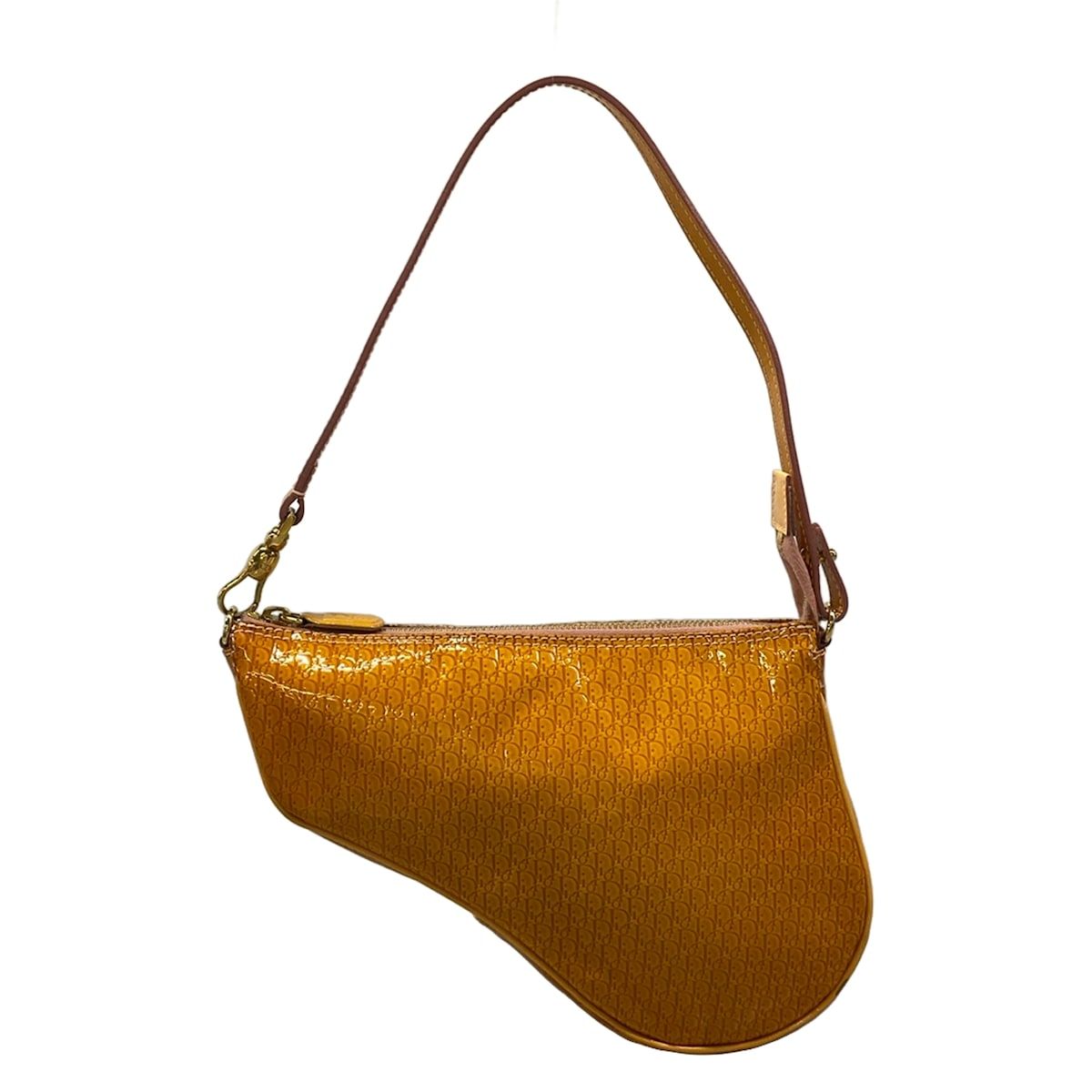 Dior Handbag Saddle Pouch Orange Embossed Leather — view 3