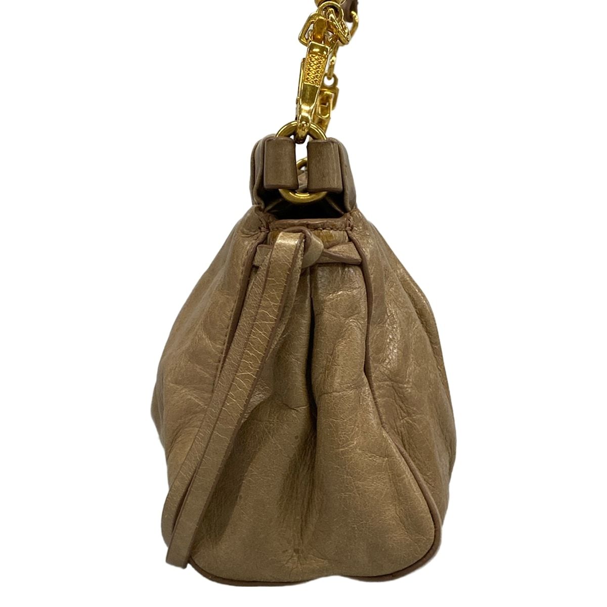 Miu Miu Shoulder Bag Gather Gray Beige Removable Strap Leather — view 4