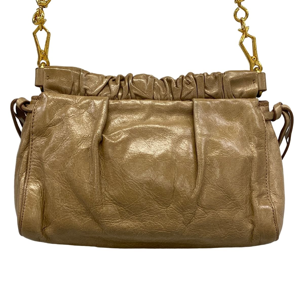 Miu Miu Shoulder Bag Gather Gray Beige Removable Strap Leather — view 3